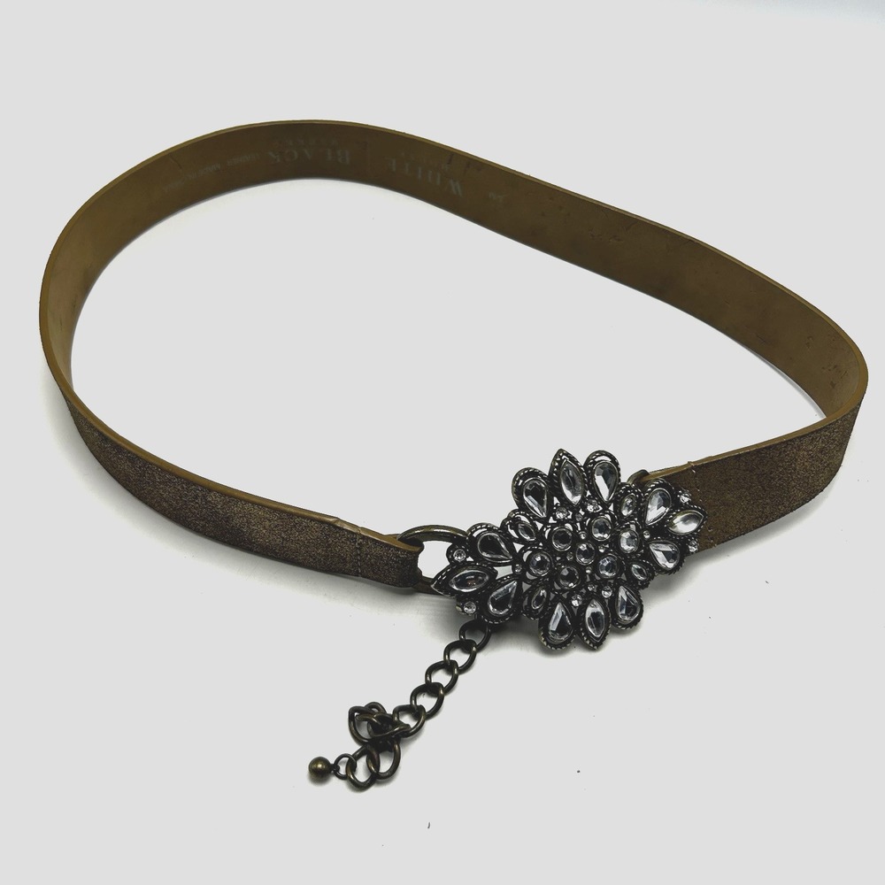 WHBM Belt Womens Statement Fashion Gold Leather Rhinestone Cowgirl Show 34 to 38
